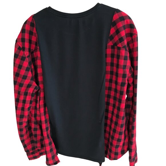 Plaid Flannel Shirt Upcycle, Size L XL 2XL: Oversized Christmas Graphic T-Shirt - Picture 2 of 7